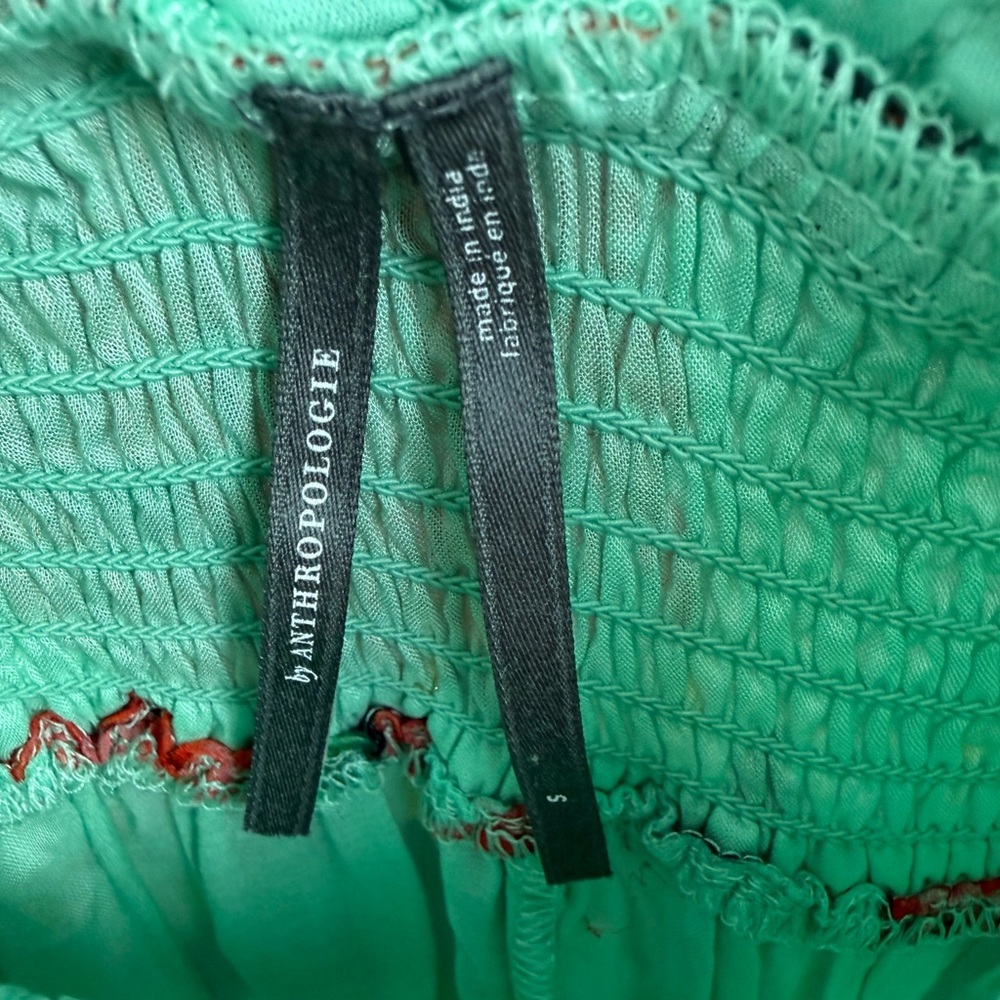 Anthropologie Odetta Ruffled V-Neck Maxi Dress S Green Floral Boho - Picture 7 of 8